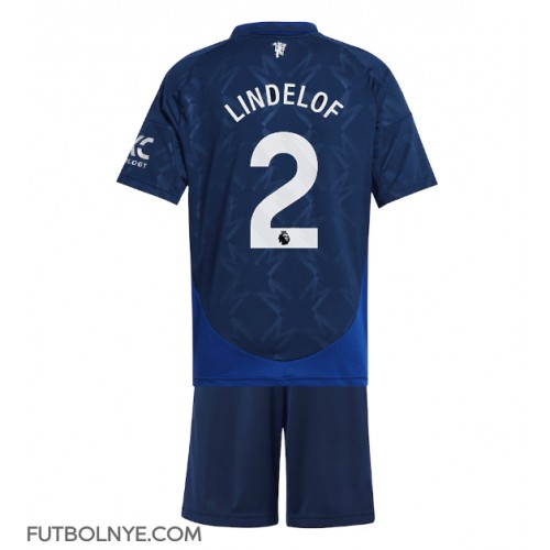 Camiseta Manchester United Victor Lindelof #2 Visitante Equipación para niños 2024-25 manga corta (+ pantalones cortos)
